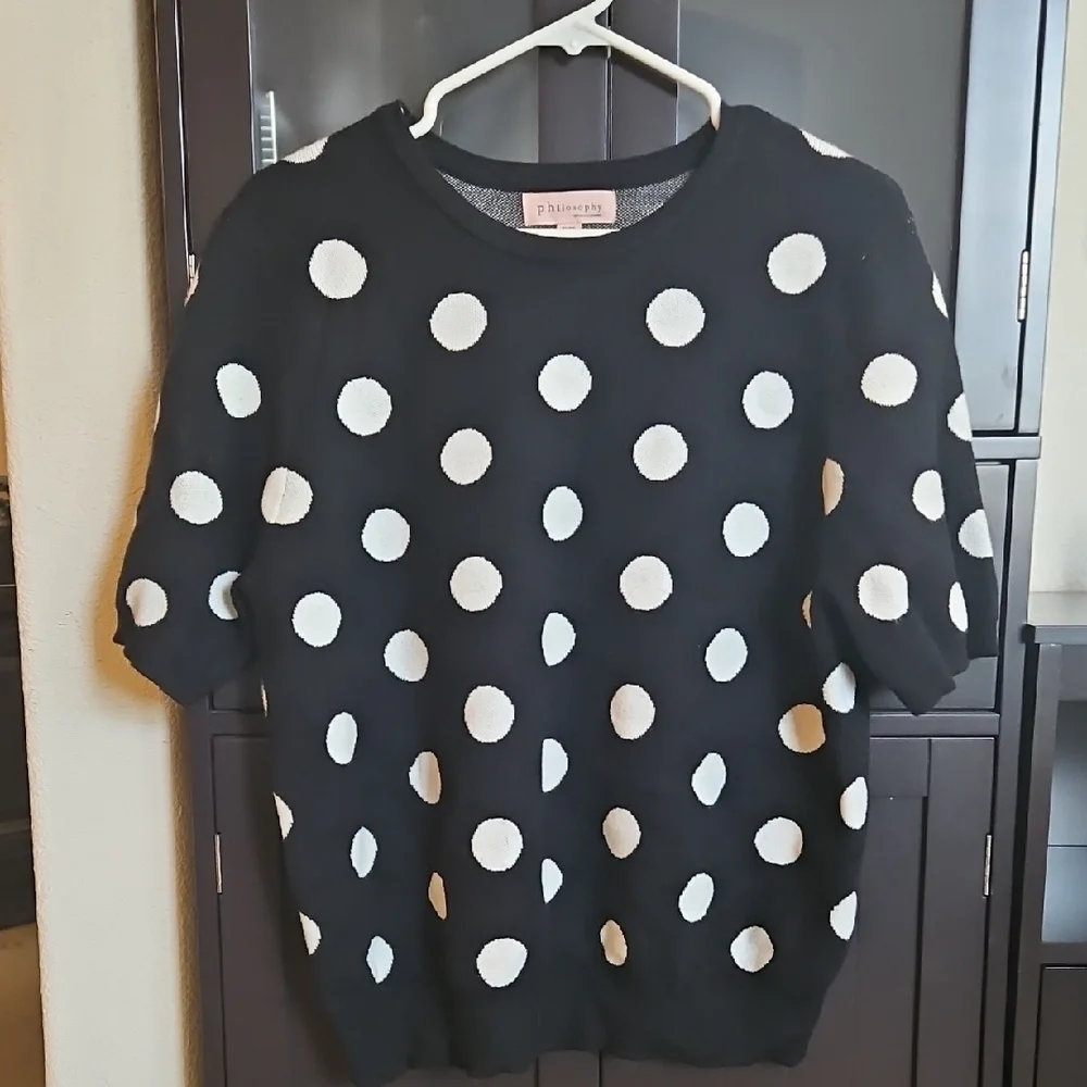 Philosophy Black and White Polka Dot Sweater - Picture 1 of 5